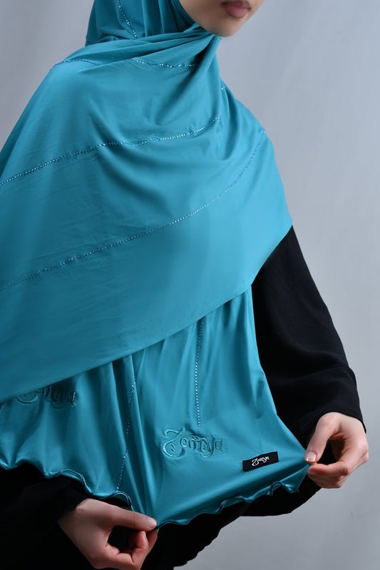 (Pre-Order) Aqua - Zemya Rope Rhinestone Premium Hijab