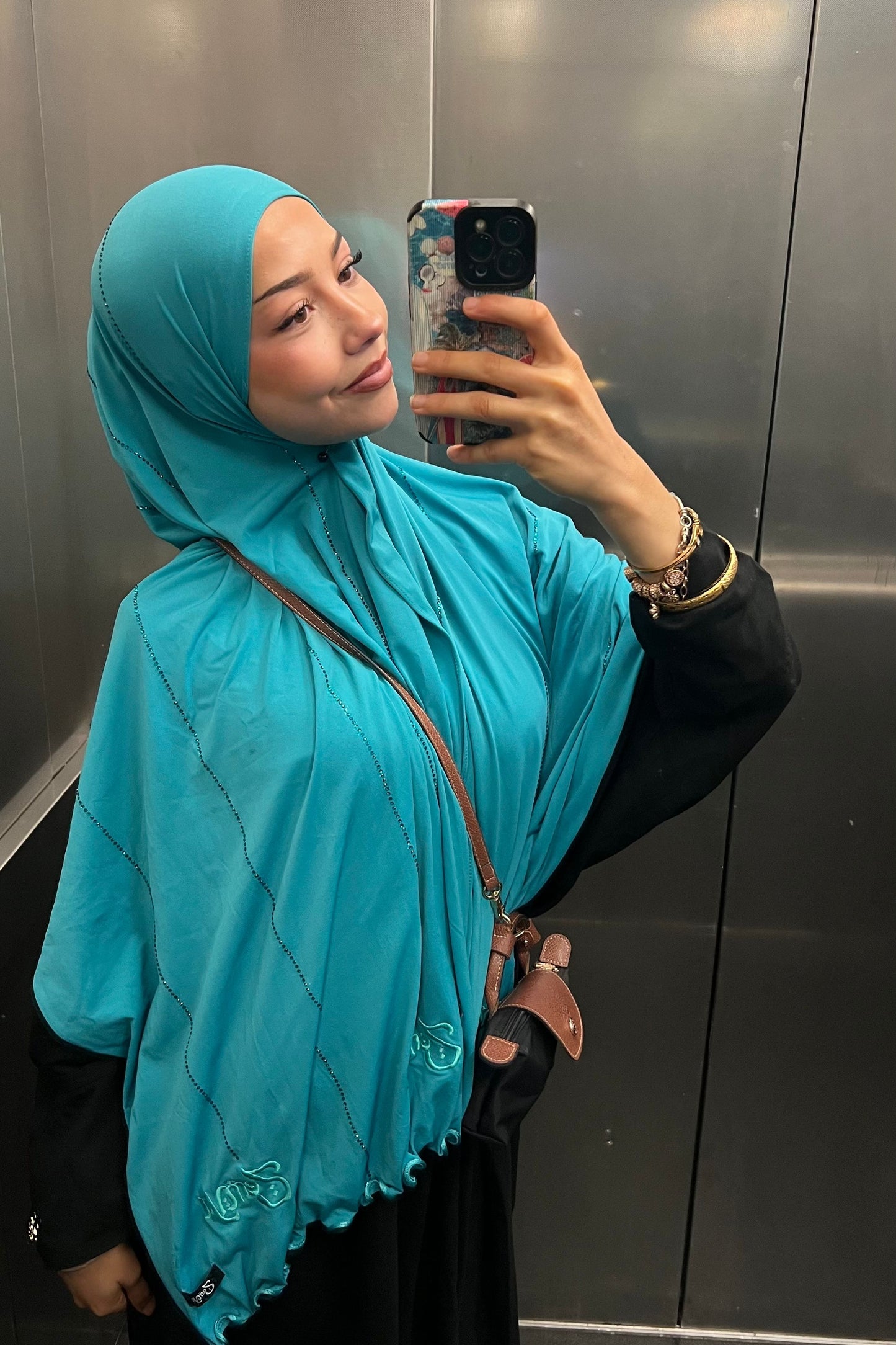 (Pre-Order) Aqua - Zemya Rope Rhinestone Premium Hijab