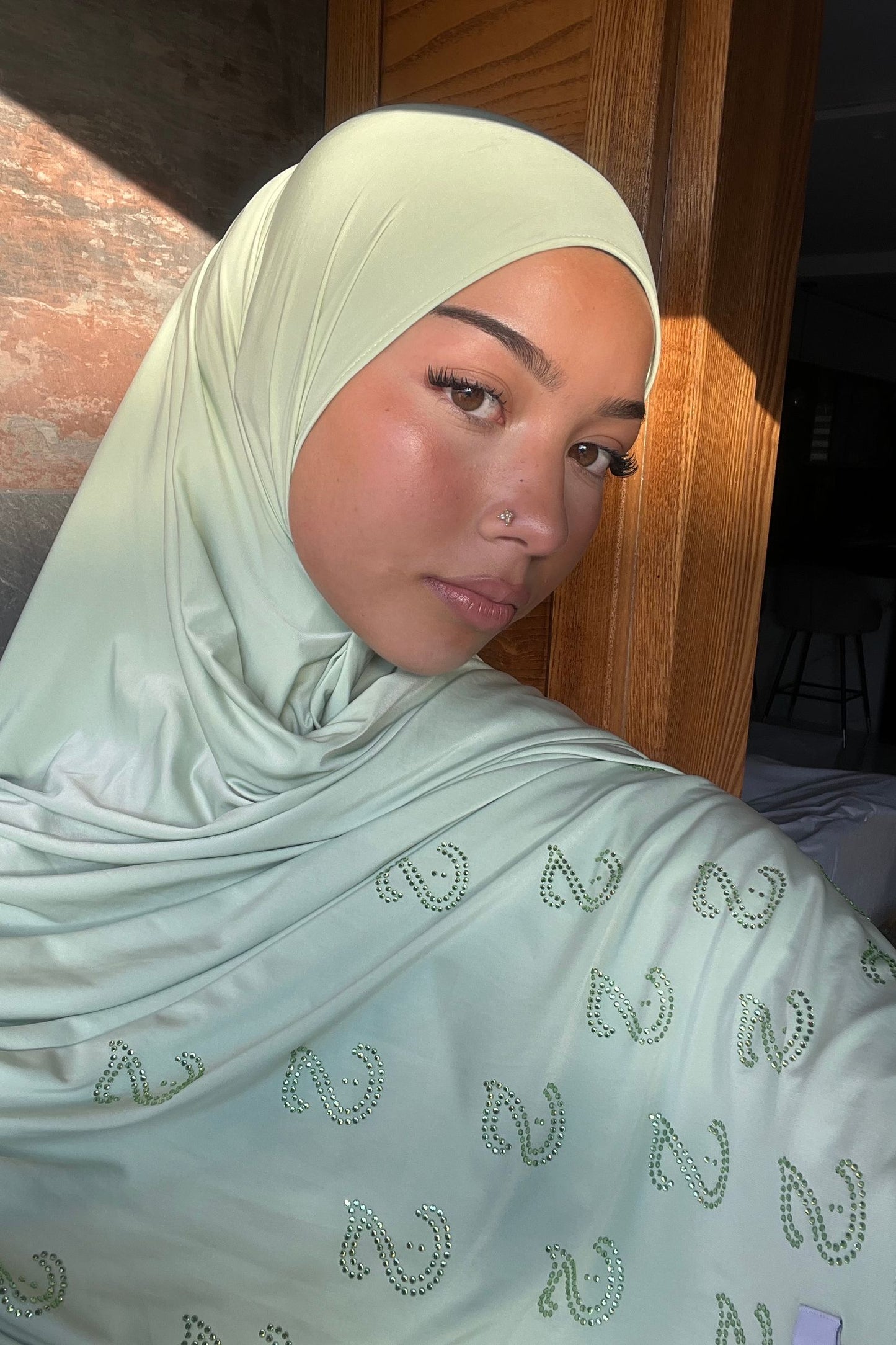 (Pre-Order) Matcha - Rhinestone Liquid Hijab