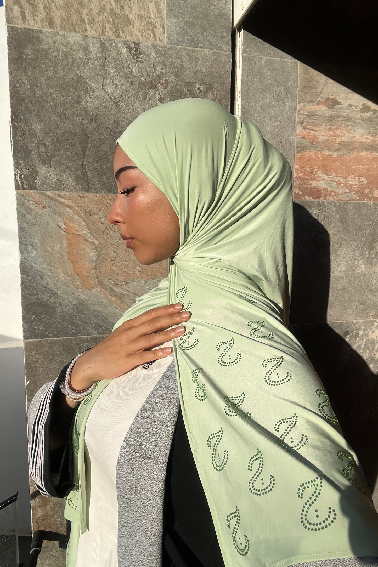 (Pre-Order) Matcha - Rhinestone Liquid Hijab