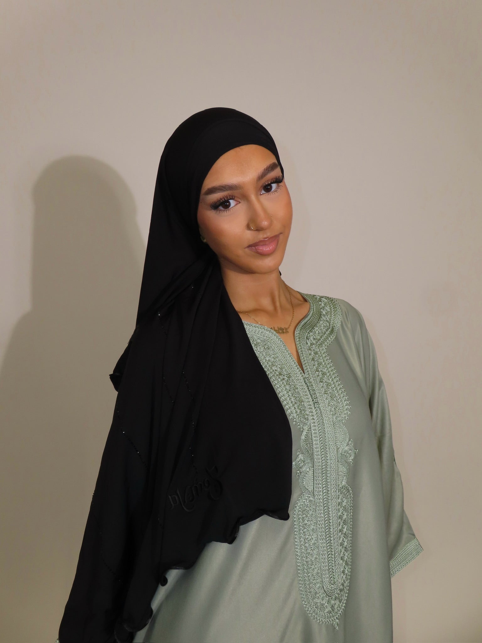 Pure Black - Rhinestone Rope Premium Hijab