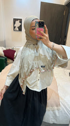 Beige - Pink Coral Rope Rhinestone Premium Hijab