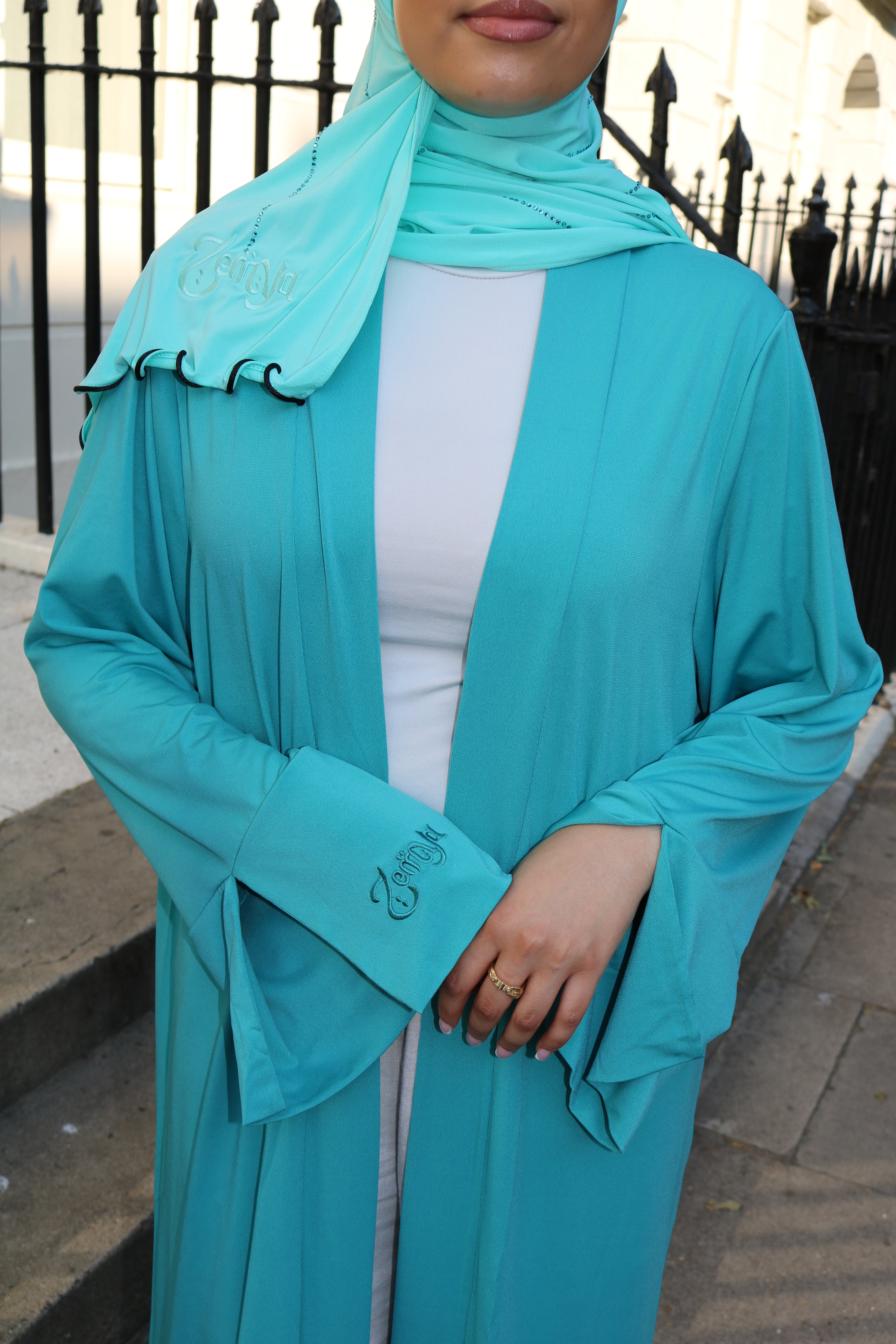 Open Premium Jersey Abaya - Aqua