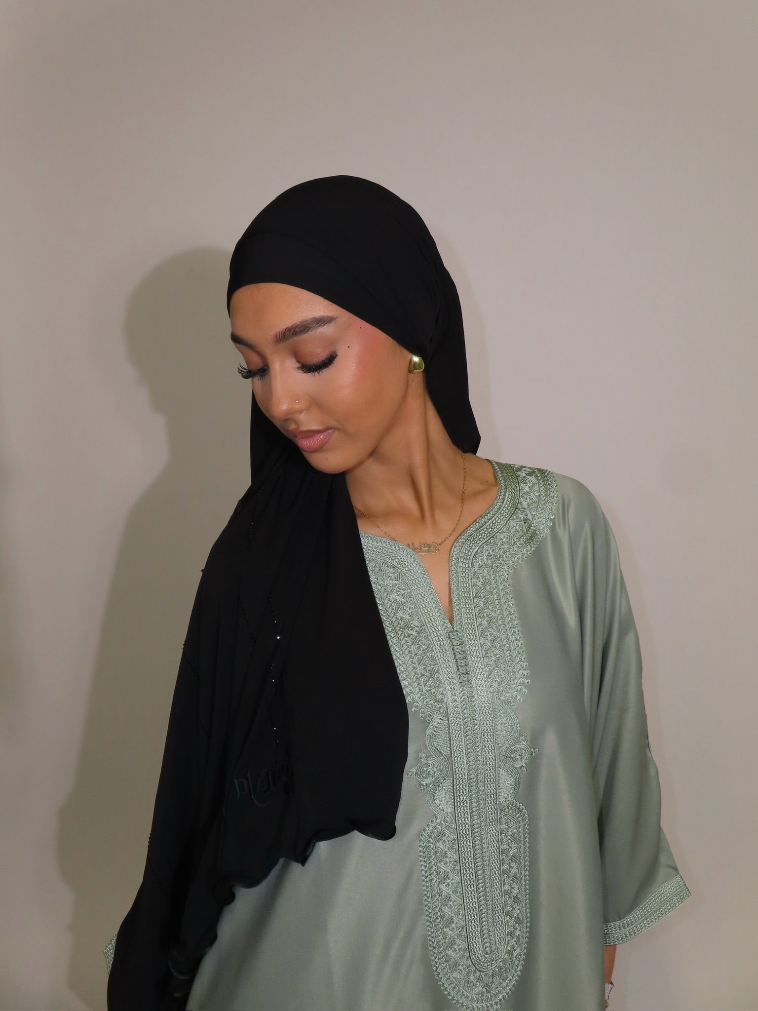 Pure Black - Rhinestone Rope Premium Hijab