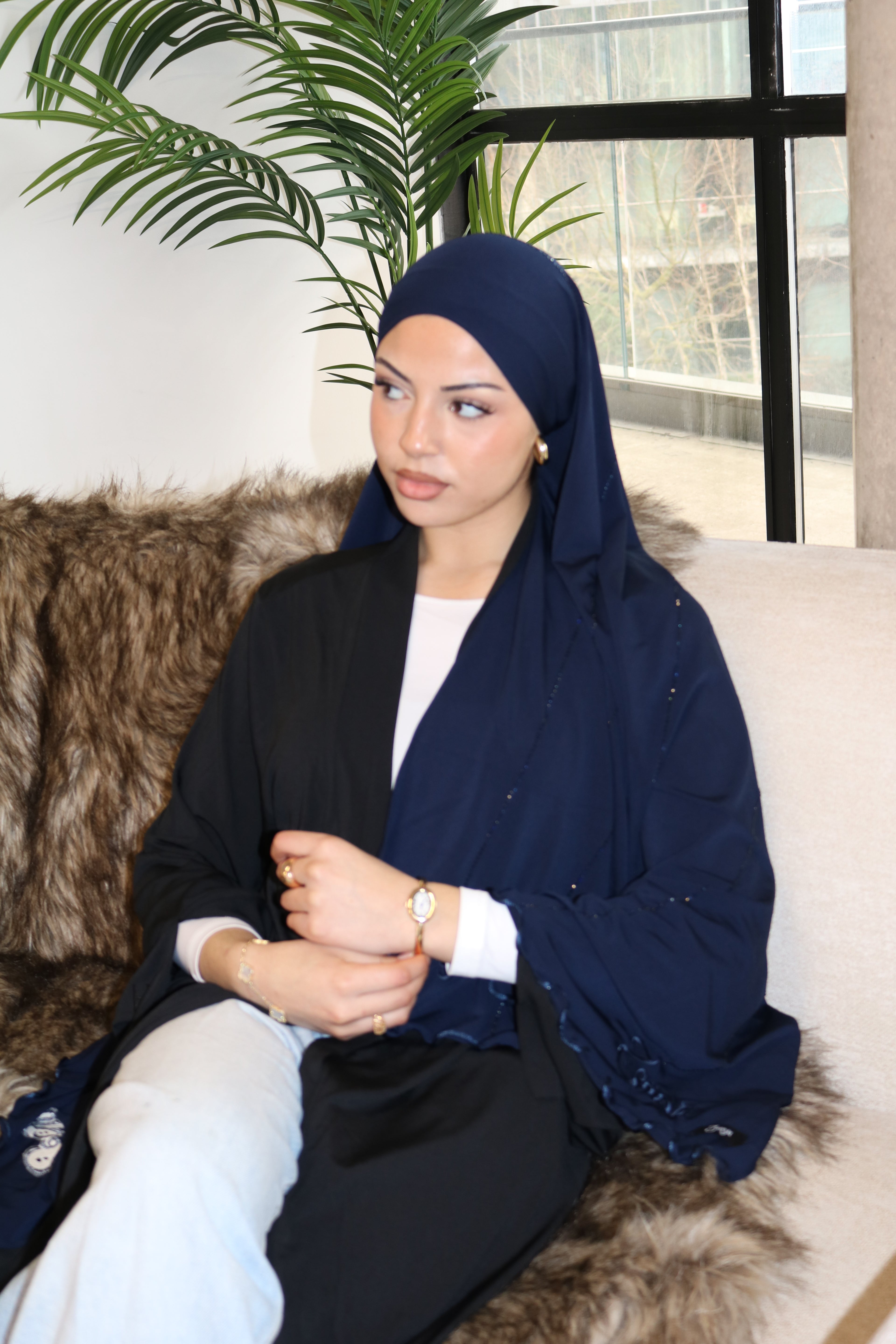 Navy Blue - Rhinestone Rope Premium Hijab