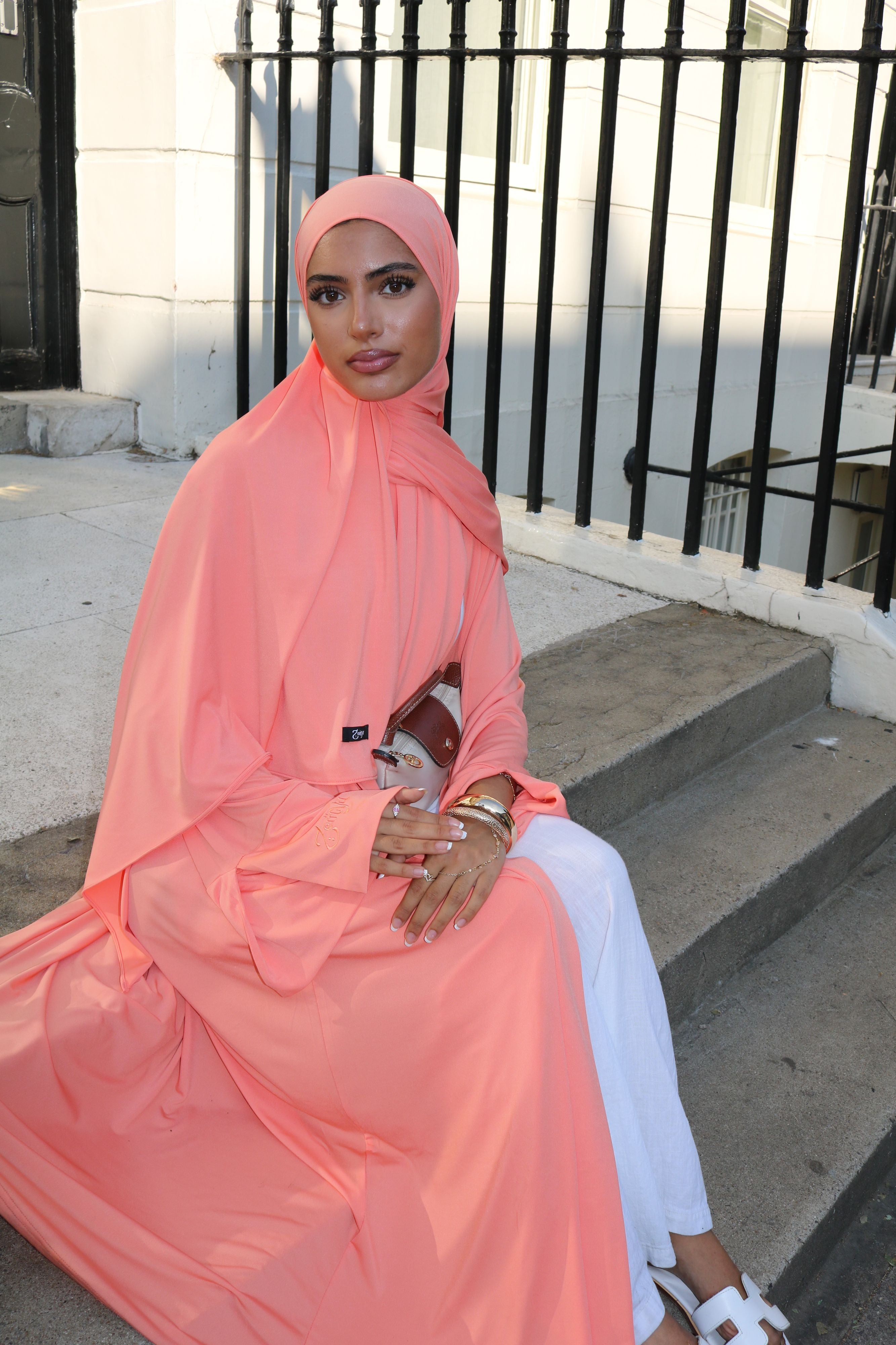 Open Premium Jersey Abaya - Coral