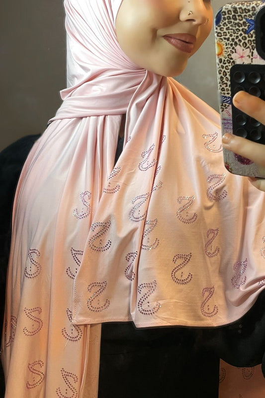 Pastel Pink - Rhinestone Liquid Hijab