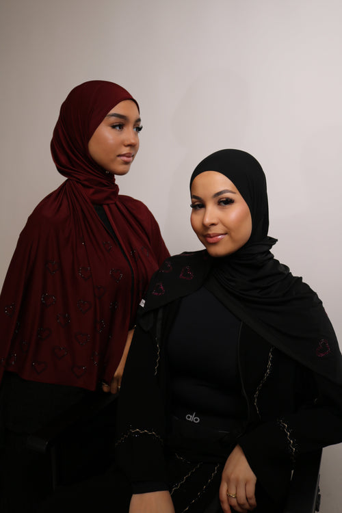 (Pre-Order) Burgandy Amore - Liquid Rhinestone Hijab