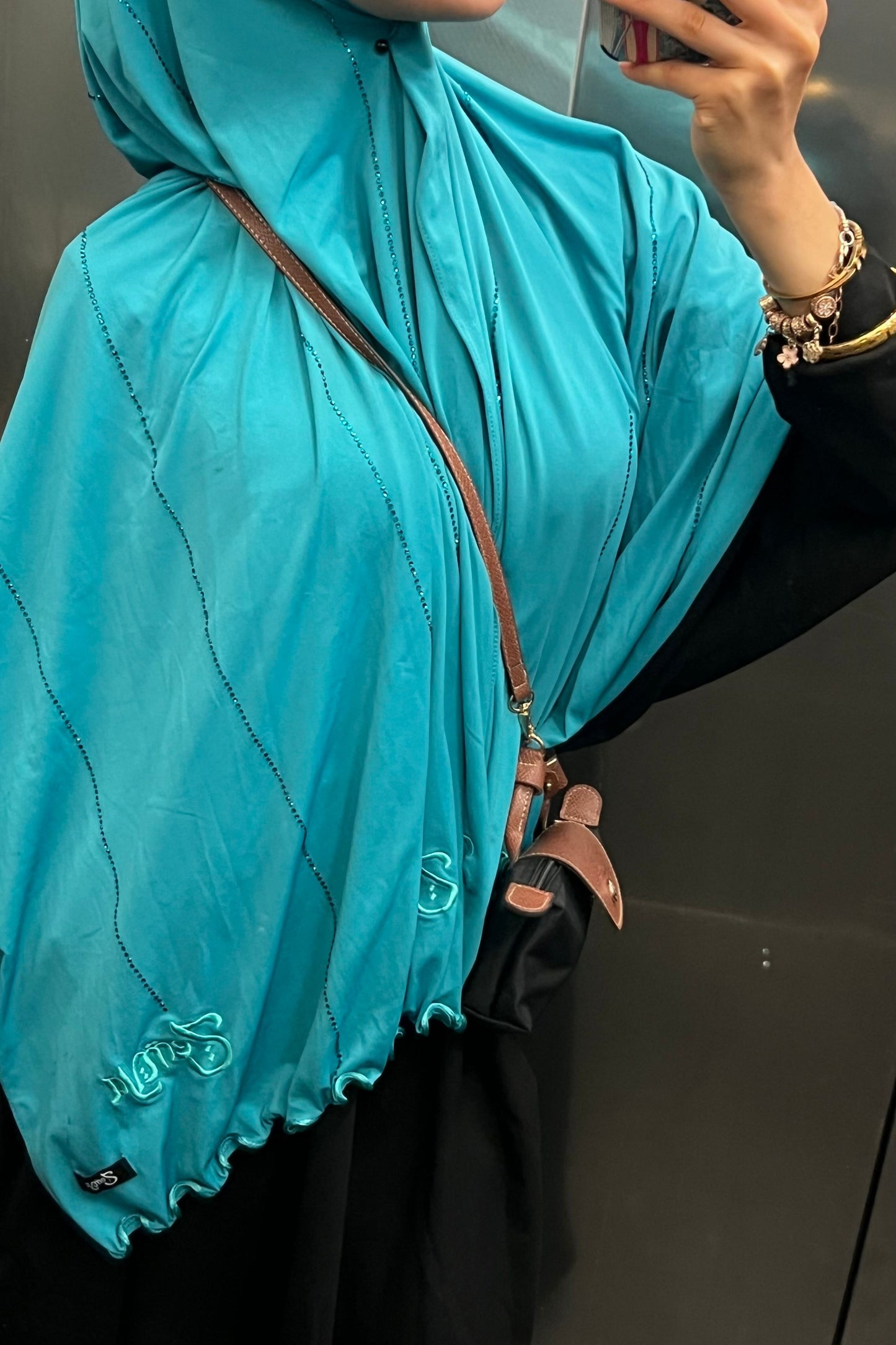 (Pre-Order) Aqua - Zemya Rope Rhinestone Premium Hijab