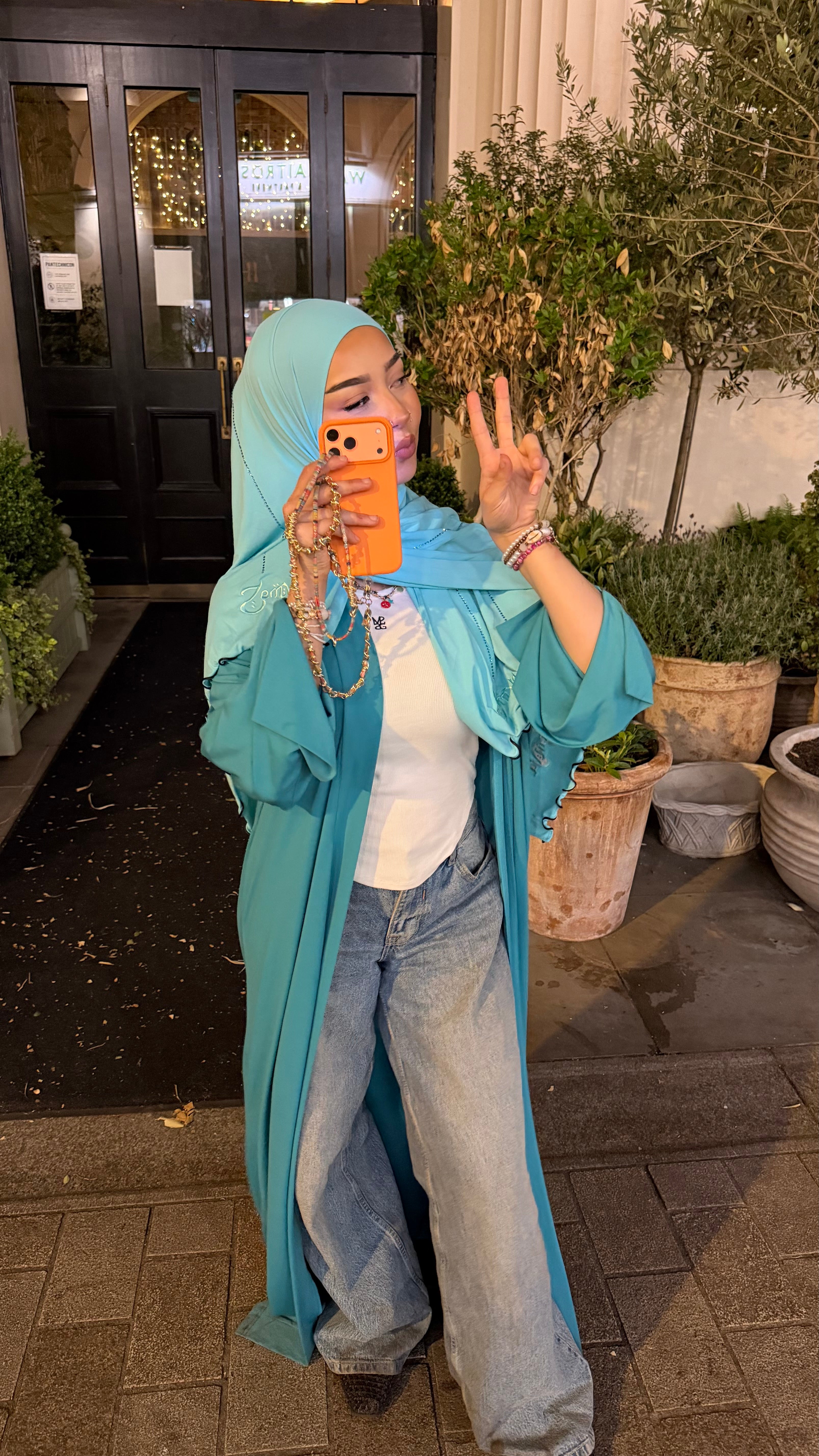 (Pre-Order) Open Premium Jersey Abaya - Aqua