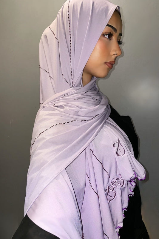 Soft Lilac - Purple Rope Rhinestone Premium Hijab