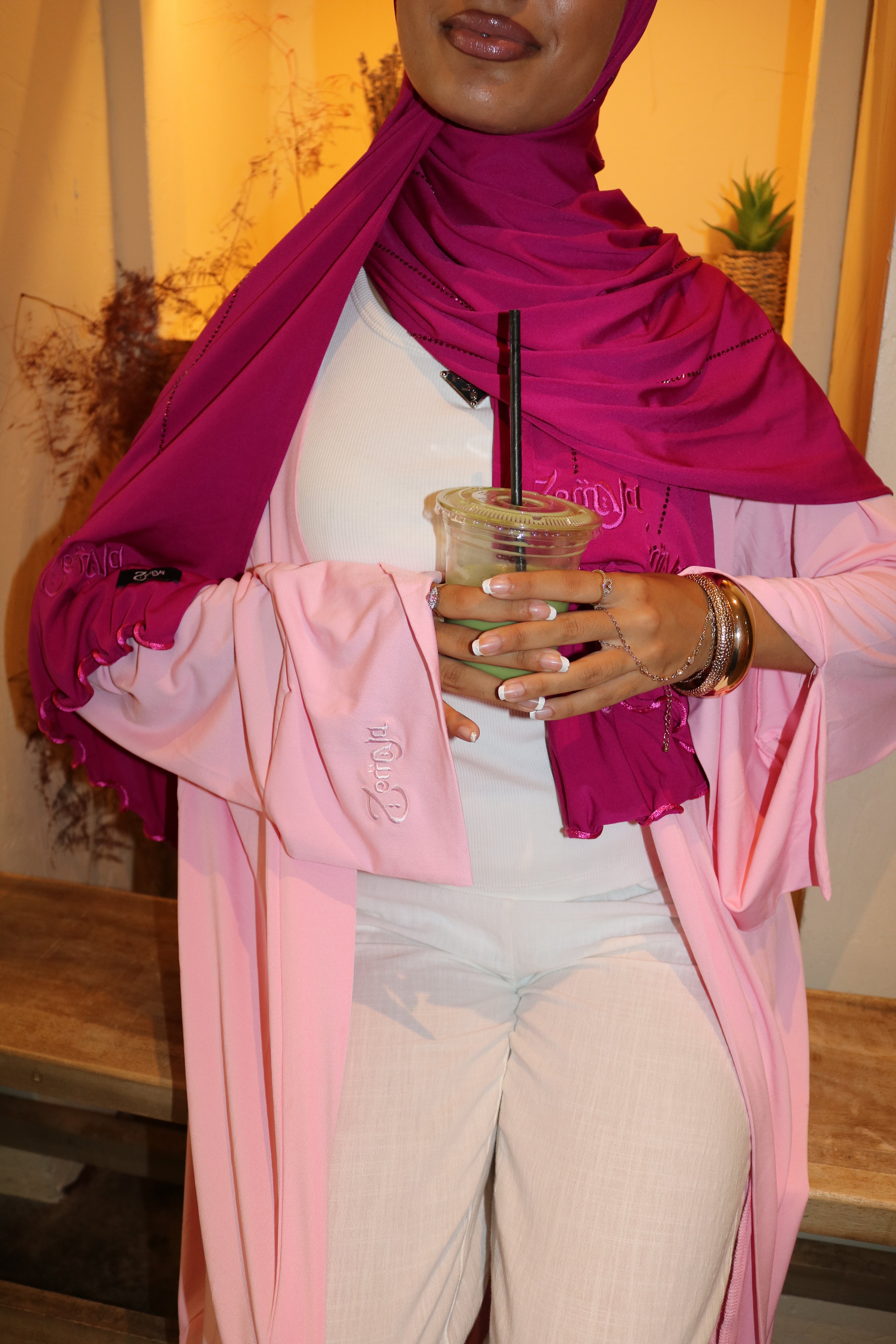 Open Premium Jersey Abaya - Baby Pink