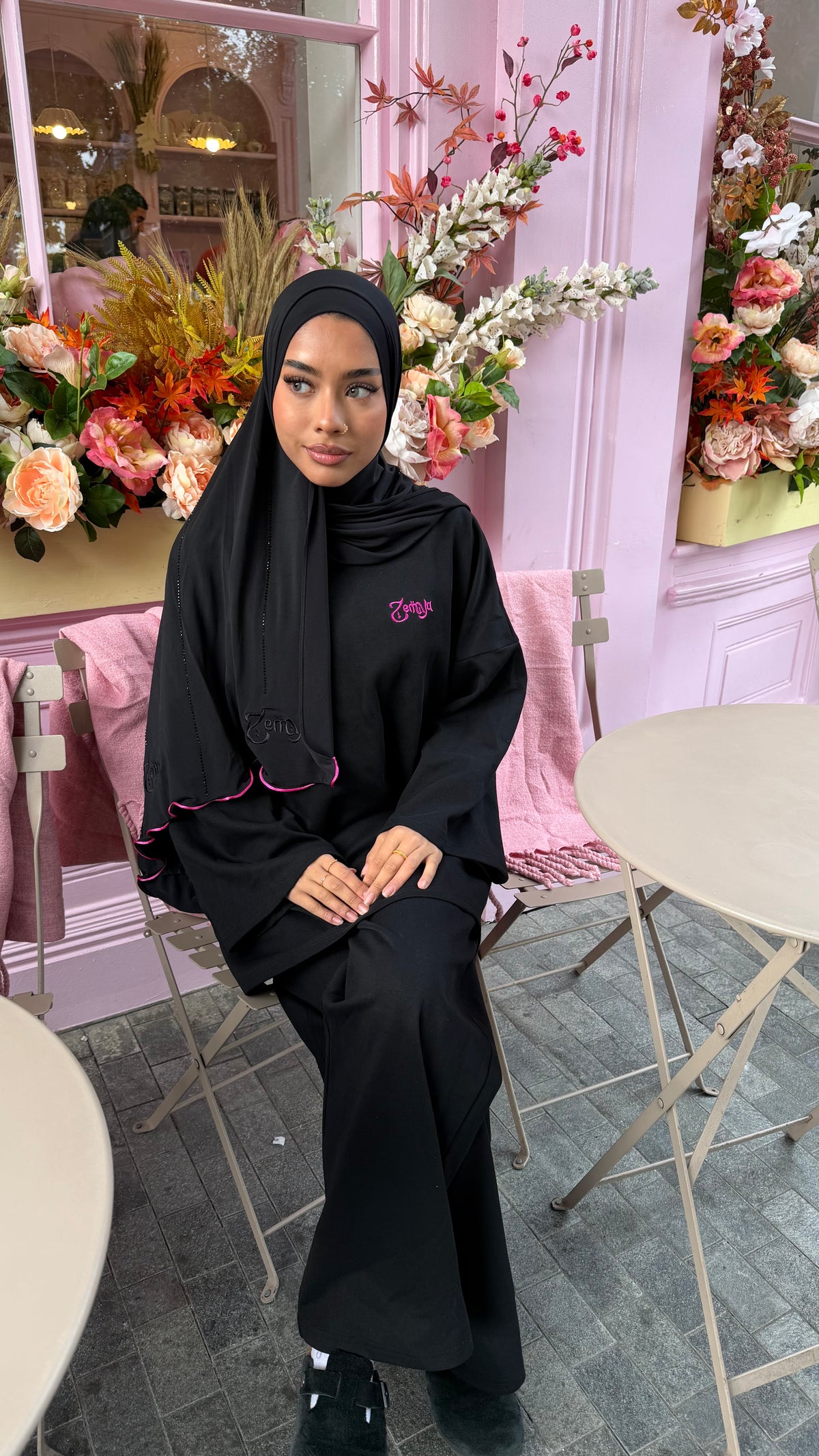 Black - Pink Rope Rhinestone Hijab