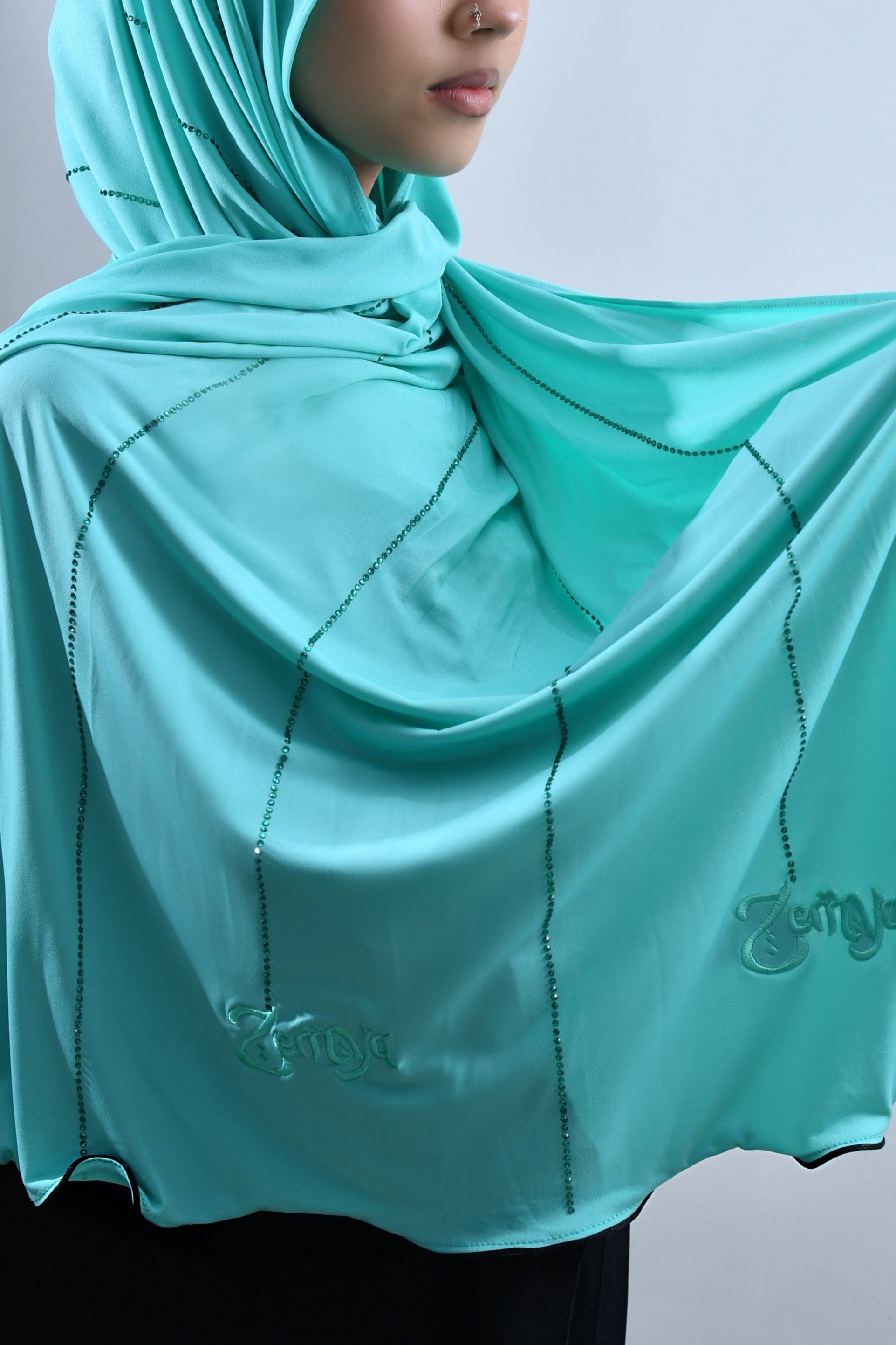 Azul - Black Rope Rhinestone Premium Hijab