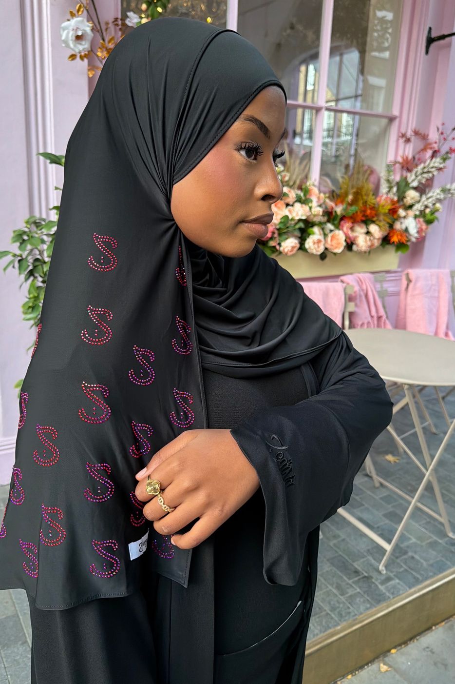 Aurora Noir - Liquid Rhinestone Hijab