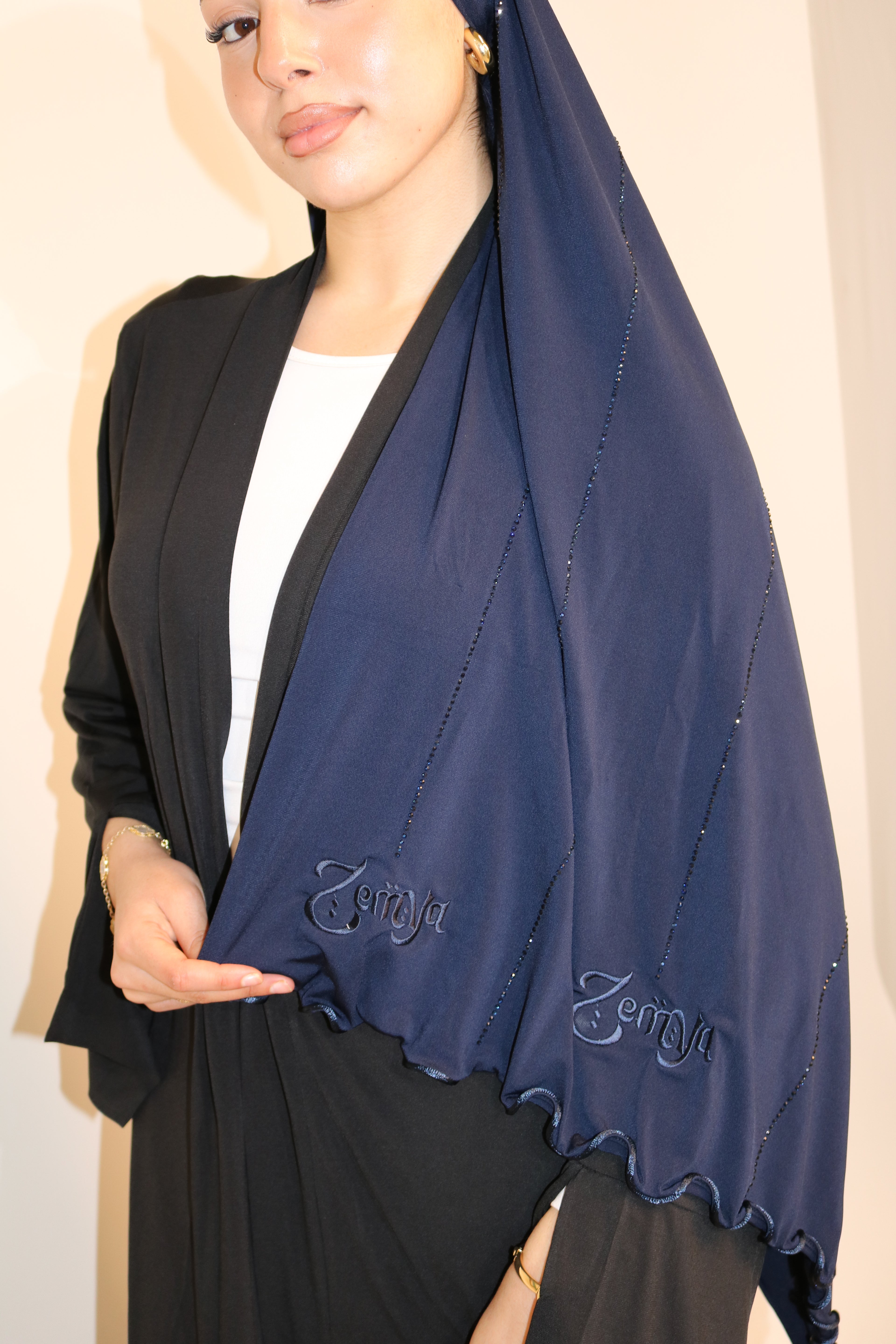 Navy Blue - Rhinestone Rope Premium Hijab