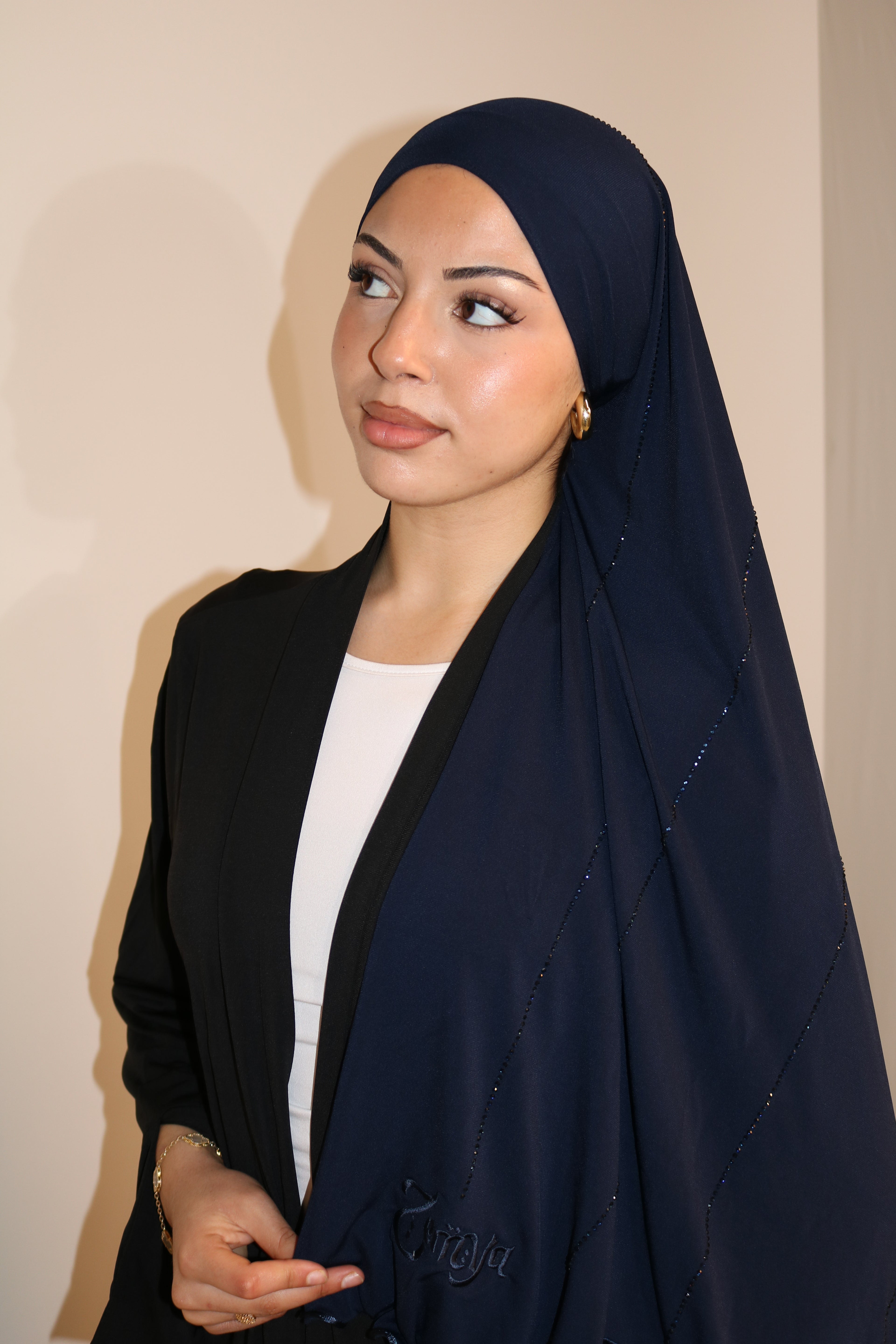 Navy Blue - Rhinestone Rope Premium Hijab