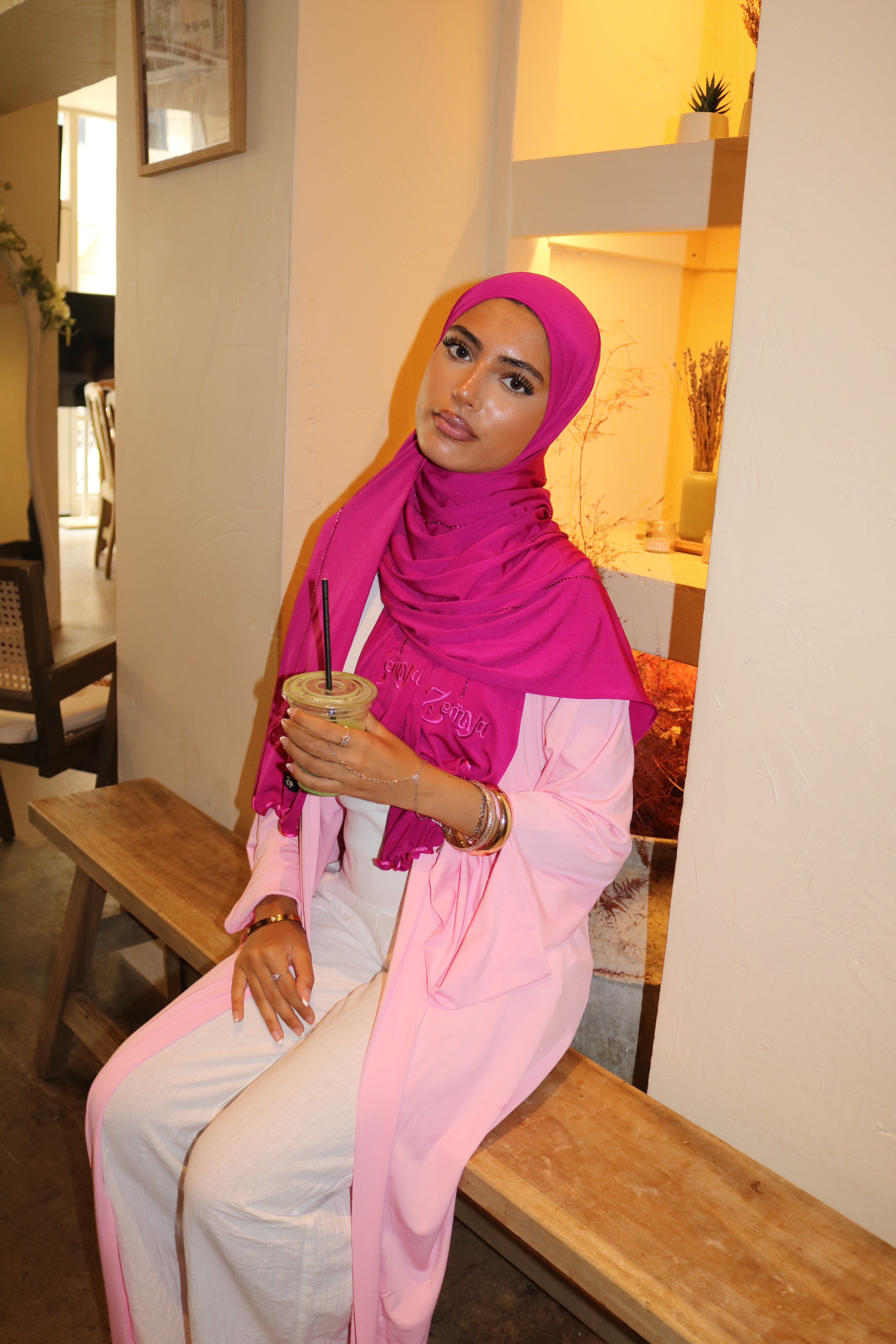 Open Premium Jersey Abaya - Baby Pink