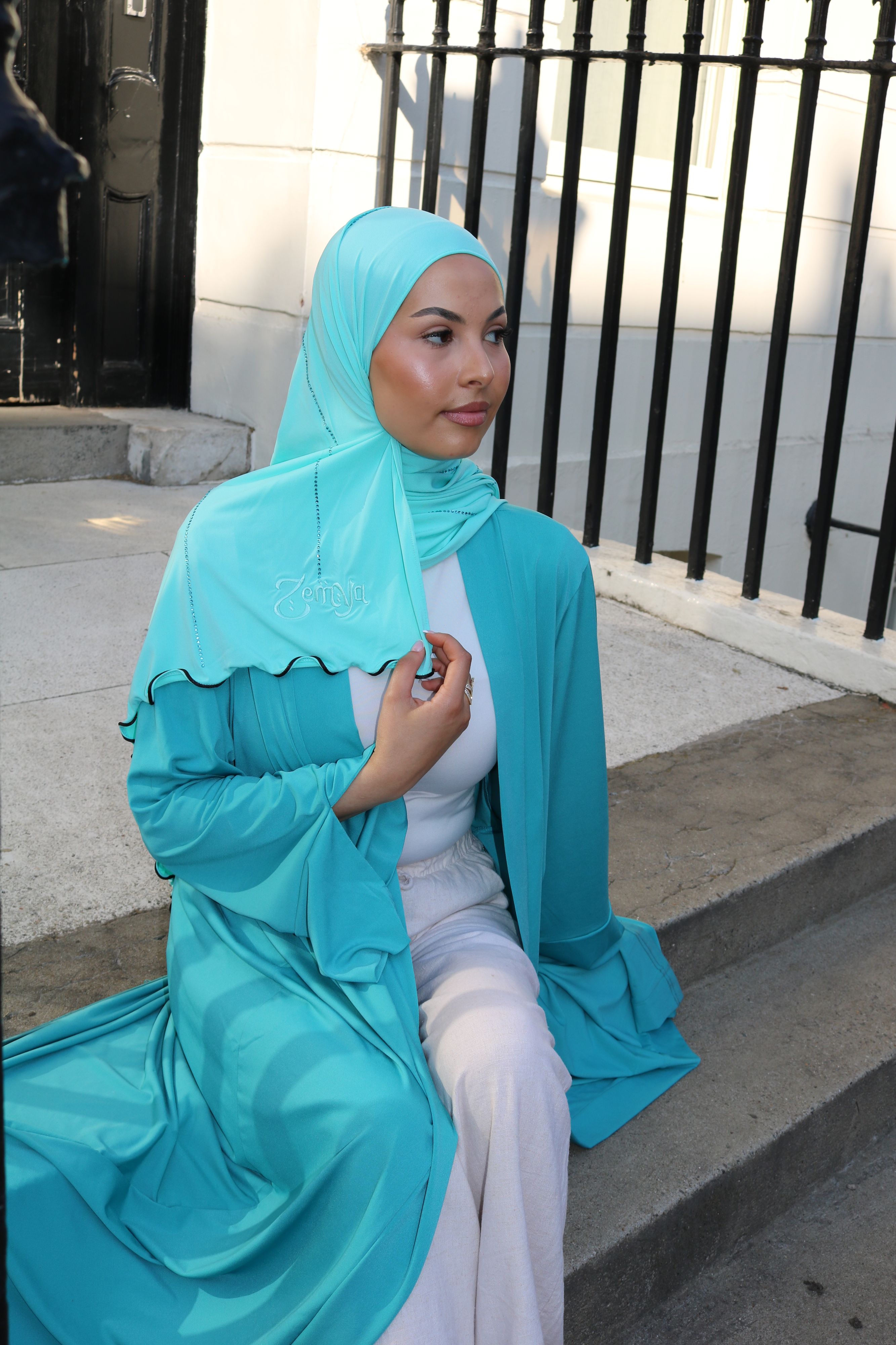 Open Premium Jersey Abaya - Aqua