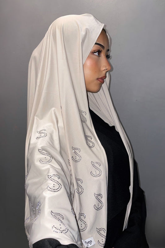 Light Beige - Rhinestone Liquid Hijab