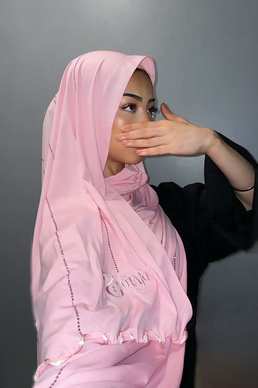 Pastel Pink - Pink rope Rhinestone Premium Hijab
