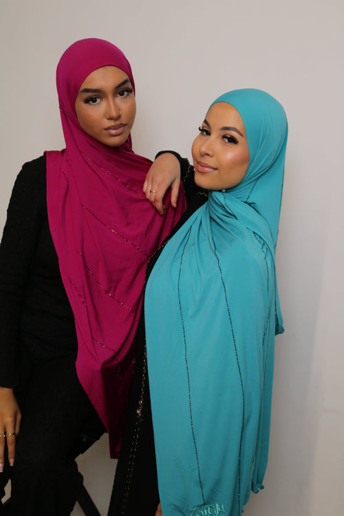 Aqua - Rhinestone Premium Hijab