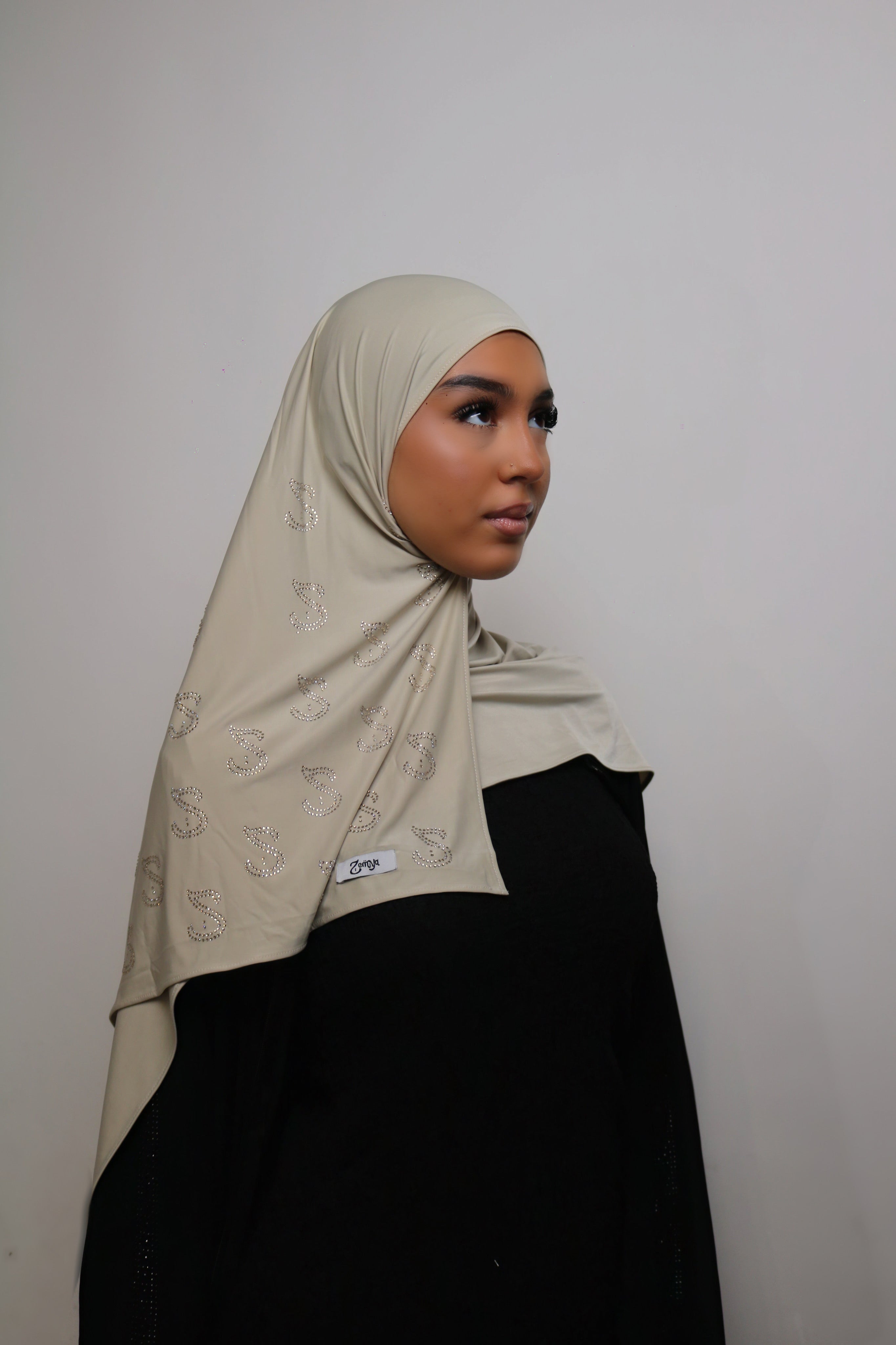 Light Beige -  Liquid Rhinestone Hijab