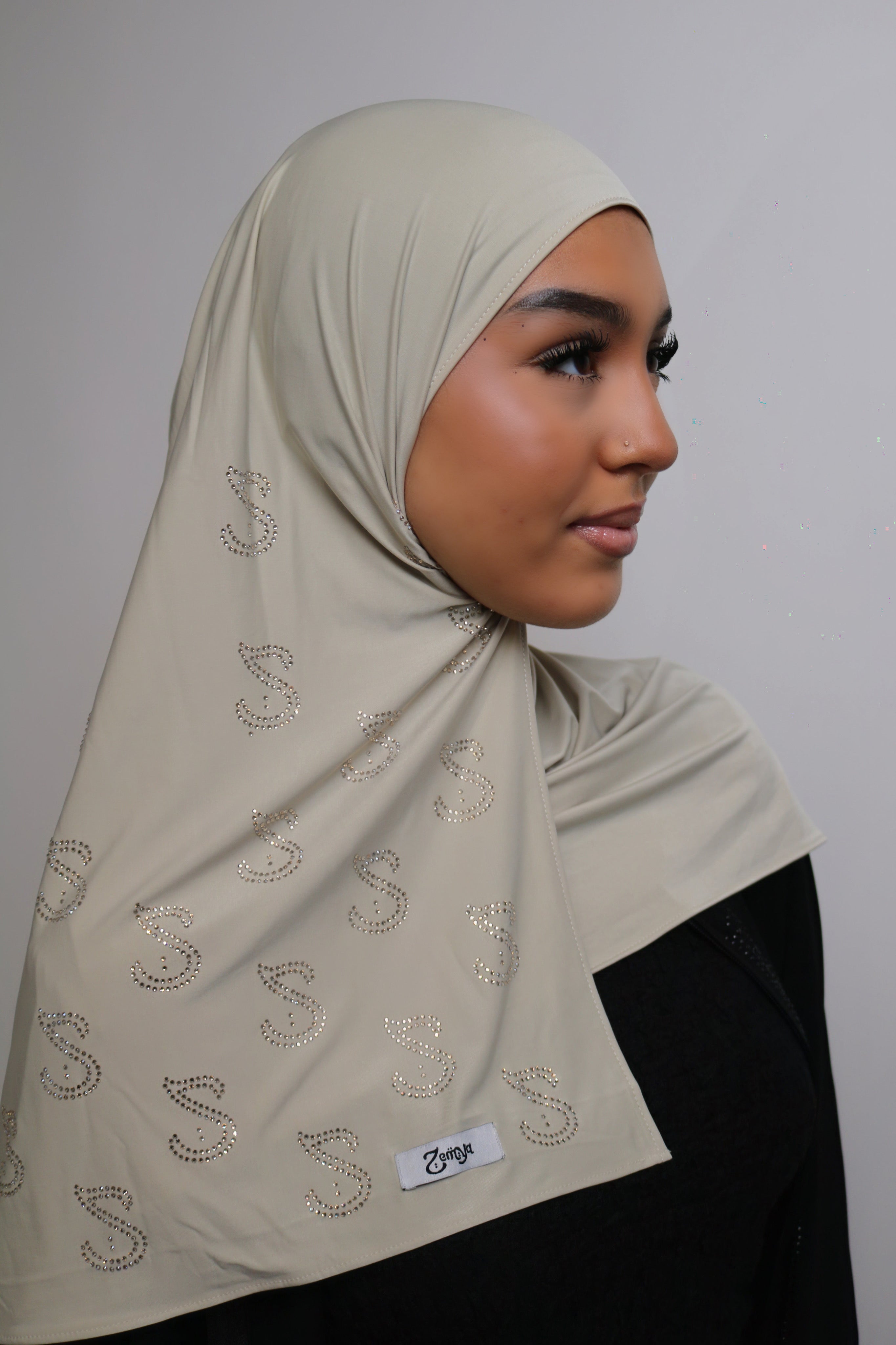 Light Beige -  Liquid Rhinestone Hijab
