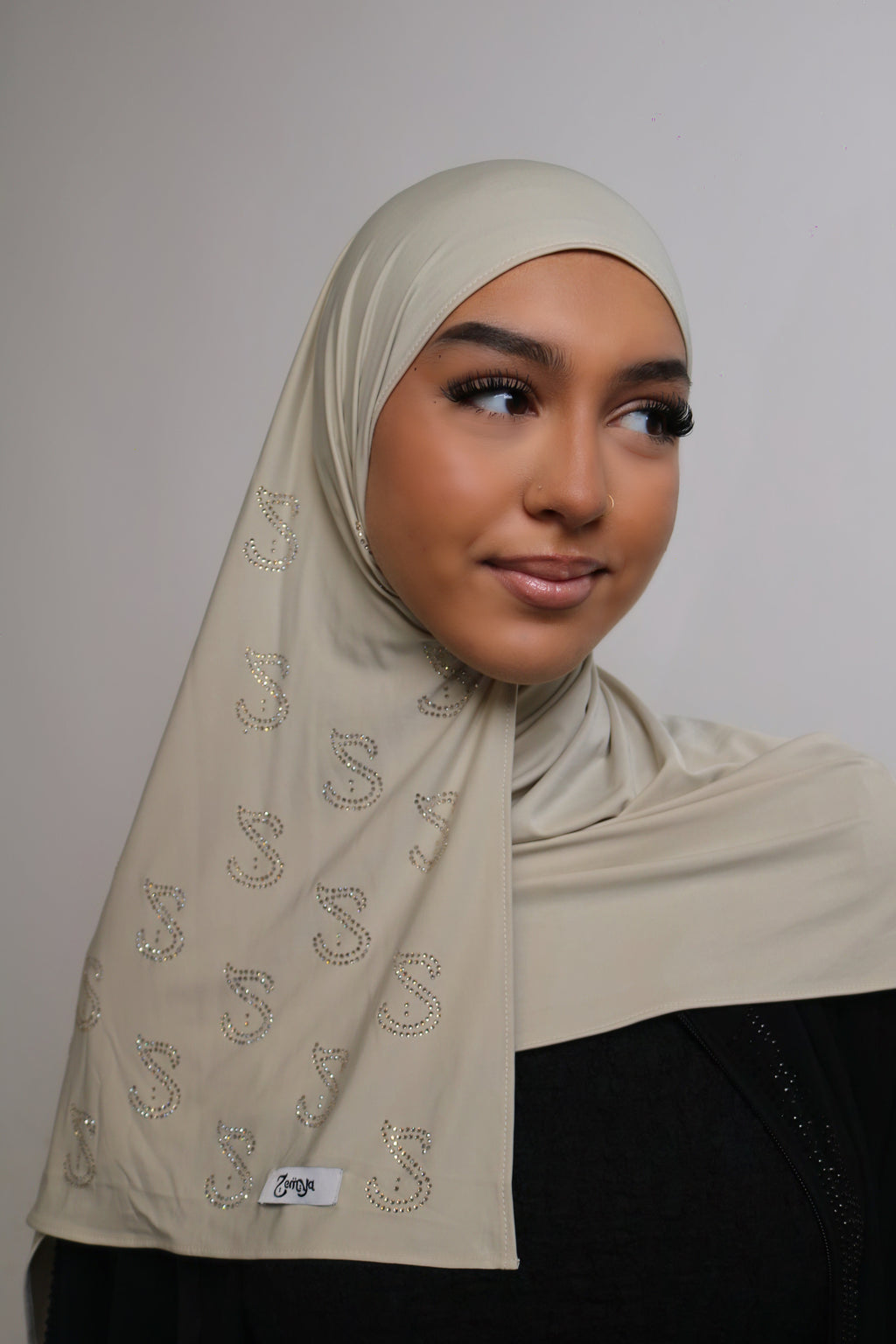 Light Beige -  Liquid Rhinestone Hijab
